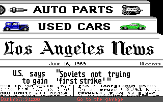 Street Rod 2: The Next Generation (DOS) screenshot: News paper.