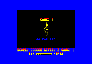 BMX Ninja (Amstrad CPC) screenshot: Gang: 1 Go for it!