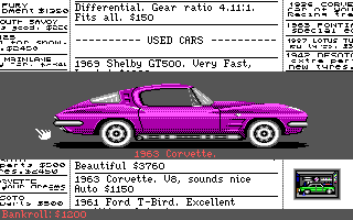 Street Rod 2: The Next Generation (DOS) screenshot: Checking out a used car in the paper.