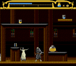 Mary Shelley's Frankenstein (Genesis) screenshot: Level 5, Mansion Attic. This is Elizabeth, Monster's bride. Attacking. Terrifying. Apparently terrified too.