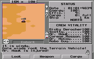Starflight 2: Trade Routes of the Cloud Nebula (Amiga) screenshot: On a planet surface.