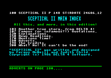 The Boggit: Bored Too (Amstrad CPC) screenshot: The main index for Sceptical II