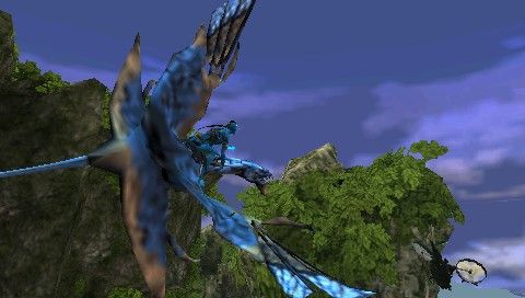 James Cameron's Avatar: The Game (PSP) screenshot: In another flying mission the warrior is in pursuit of the one responsible for his grief