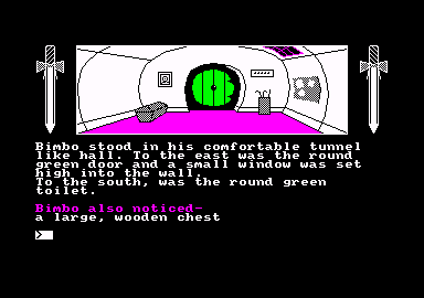 The Boggit: Bored Too (Amstrad CPC) screenshot: Starting location of part 1