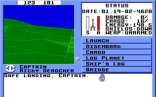 Starflight (Amiga) screenshot: Safe landing.