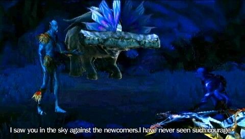 James Cameron's Avatar: The Game (PSP) screenshot: The warrior meets a member of another tribe