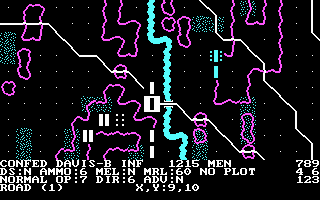 Gettysburg: The Turning Point (DOS) screenshot: Confed movement phase (CGA with RGB monitor)