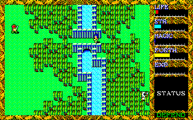 Hydlide II: Shine of Darkness (FM-7) screenshot: River area