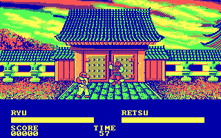 Street Fighter (DOS) screenshot: Retsu leaps towards you (CGA)