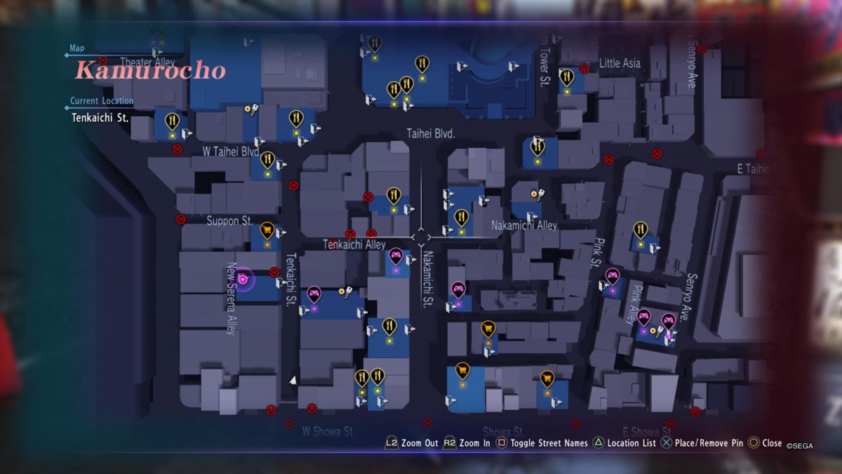 Yakuza 6: The Song of Life (PlayStation 4) screenshot: Map of Kamurocho
