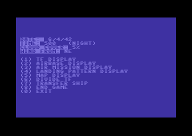 Carrier Force (Commodore 64) screenshot: Playing options.