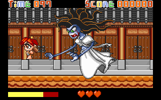 Dokkaebi-ga Ganda (DOS) screenshot: The boss of the town stage is tough