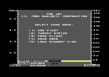 Jet (Commodore 64) screenshot: Senario options.