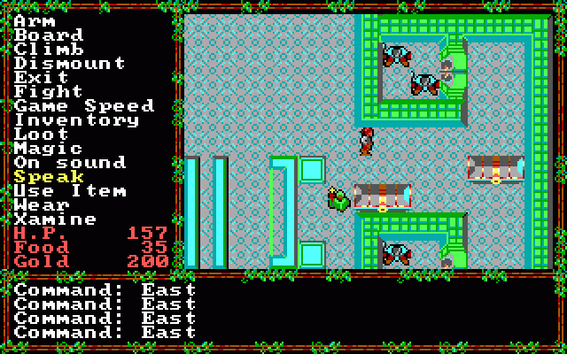Questron II (DOS) screenshot: Lots of Chests! (EGA/Tandy)