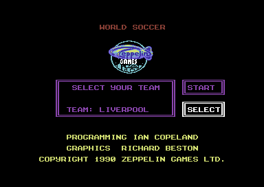 World Soccer (Commodore 64) screenshot: Select your team.
