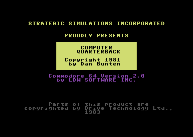 Computer Quarterback (Commodore 64) screenshot: Title screen.