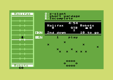 Computer Quarterback (Commodore 64) screenshot: Choose my play.