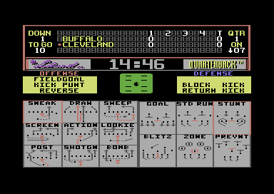 Quarterback (Commodore 64) screenshot: Select your next play.