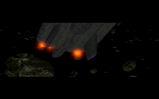 Combatrobo Zakato (DOS) screenshot: Pre-rendered intro: the ship ventures into deep space...