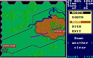 Decisive Battles of the American Civil War, Volume One (DOS) screenshot: Starting position of 'Second Bull Run' scenario (EGA)