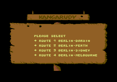 Kangarudy II: The Adventure Continues... (Commodore 64) screenshot: Select your route.