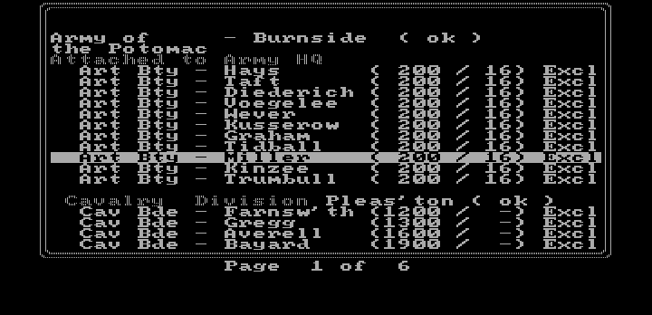 Decisive Battles of the American Civil War, Volume One (DOS) screenshot: Roster (Hercules)