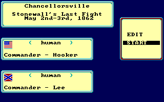 Decisive Battles of the American Civil War, Volume One (DOS) screenshot: 'Chancellorsville' scenario description (EGA)