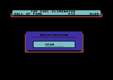 Top Fuel Eliminator (Commodore 64) screenshot: Enter your name.