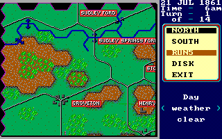 Decisive Battles of the American Civil War, Volume One (DOS) screenshot: Starting position of 'First Bull Run' scenario (EGA)