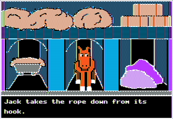 Jack and the Beanstalk (Apple II) screenshot: Jack Explores his Barn