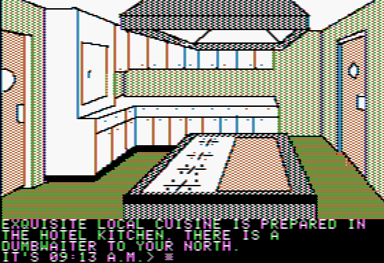 The Alpine Encounter (Apple II) screenshot: Can I find any clues in the kitchen?