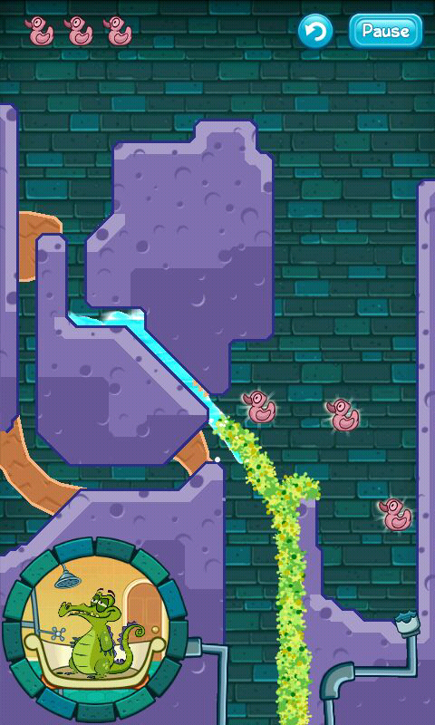 Where's My Water? (Android) screenshot: The more you pour the higher it grows, so you'll learn to avoid the green