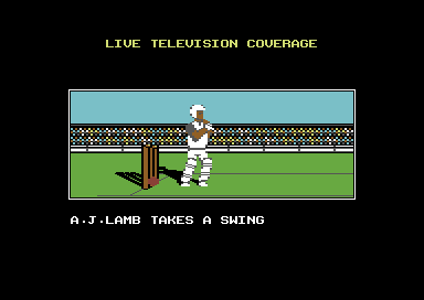 World Cricket (Commodore 64) screenshot: Hit the wicket.