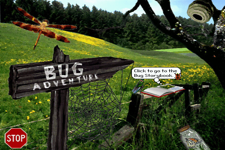 Bug Adventure (DOS) screenshot: The main menu of the game - and the way to 'Storybook'