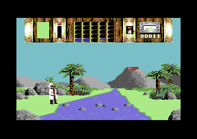 Time Machine (Commodore 64) screenshot: How to cross the river.