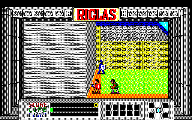 Riglas (FM-7) screenshot: Chased by an annoying beggar!
