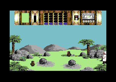Time Machine (Commodore 64) screenshot: I've put the boulders on those holes.