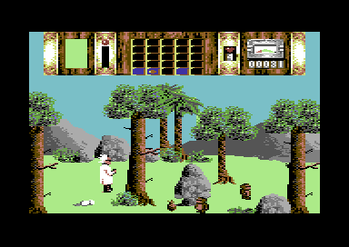 Time Machine (Commodore 64) screenshot: Things falling from tree's.