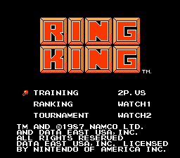 Ring King (NES) screenshot: Title screen