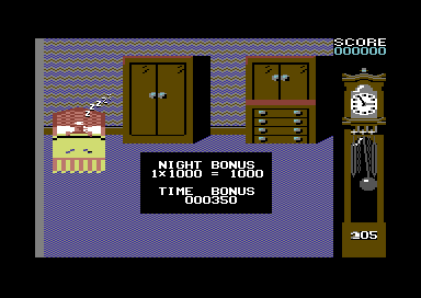 Sleepwalker (Commodore 64) screenshot: Back to bed safely.