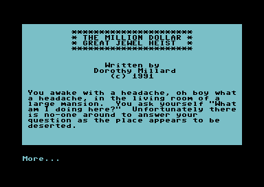 Million Dollar Jewel Heist (Commodore 64) screenshot: Your story.
