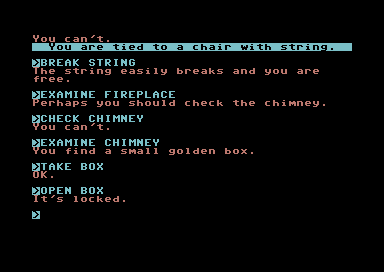 Million Dollar Jewel Heist (Commodore 64) screenshot: You escape from the chair.
