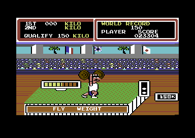 Hyper Sports (Commodore 64) screenshot: Nearly there, C'mon.