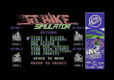 Jet Bike Simulator (Commodore 64) screenshot: Standard title screen.