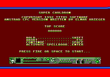Super Cauldron (Amstrad CPC) screenshot: Controls