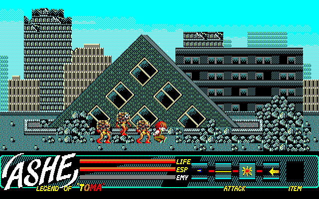 Ashe (PC-88) screenshot: Hit by a monster