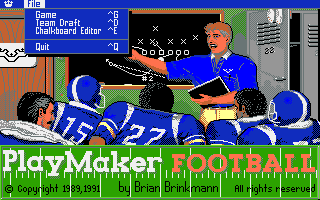PlayMaker Football (DOS) screenshot: Select game menu (EGA/VGA)