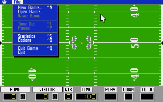 PlayMaker Football (DOS) screenshot: Menu on game (EGA/VGA)