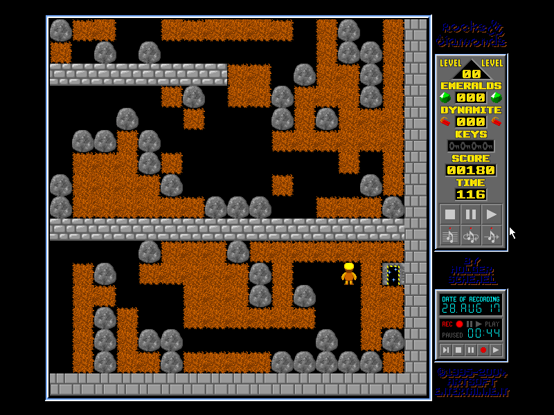 Rocks 'n' Diamonds (DOS) screenshot: All diamonds have been collected, so now I can exit.