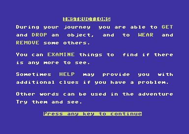 The Curse (Commodore 64) screenshot: Instructions.
